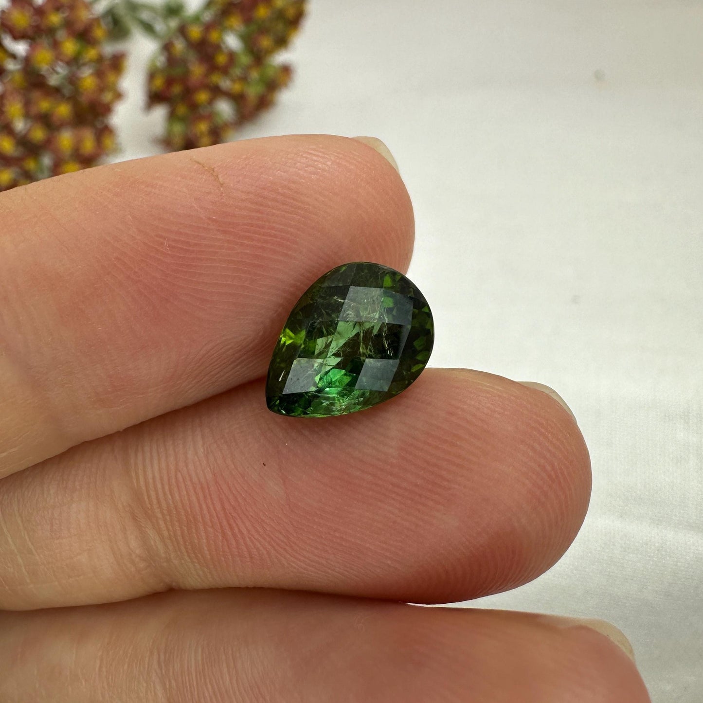 Natural Green Tourmaline 2.76 carat, 10.5x7.7mm Pear Cut, Yellowish Green, Faceted Loose Gemstone