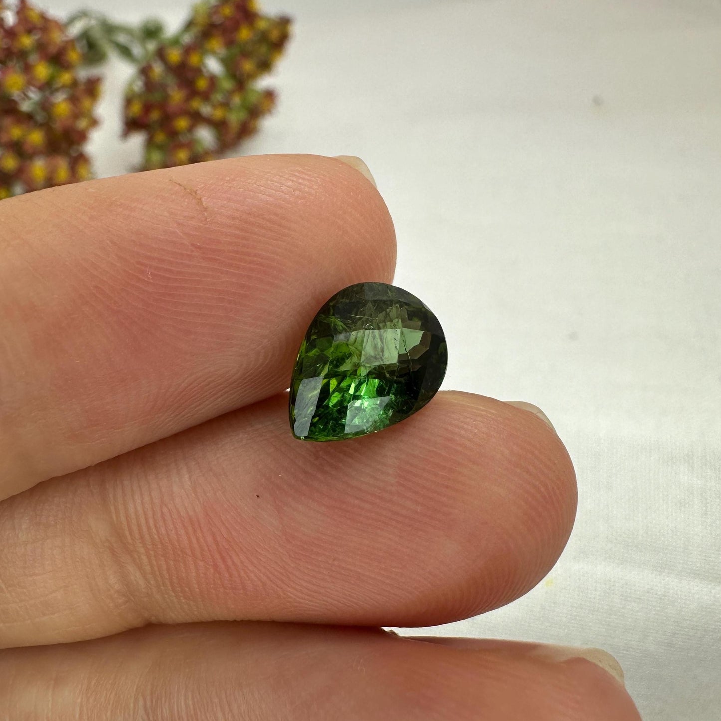 Natural Green Tourmaline 2.76 carat, 10.5x7.7mm Pear Cut, Yellowish Green, Faceted Loose Gemstone