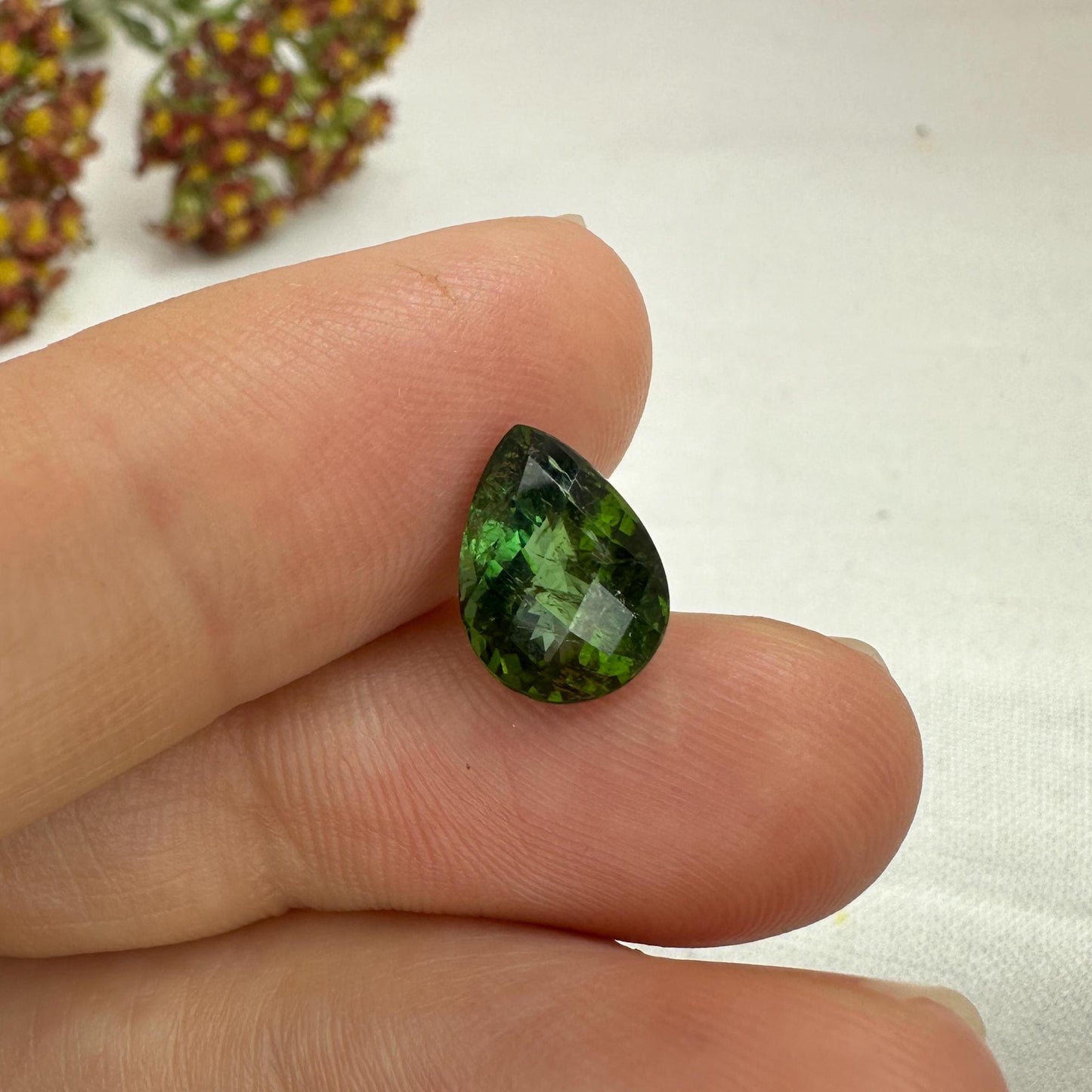 Natural Green Tourmaline 2.76 carat, 10.5x7.7mm Pear Cut, Yellowish Green, Faceted Loose Gemstone