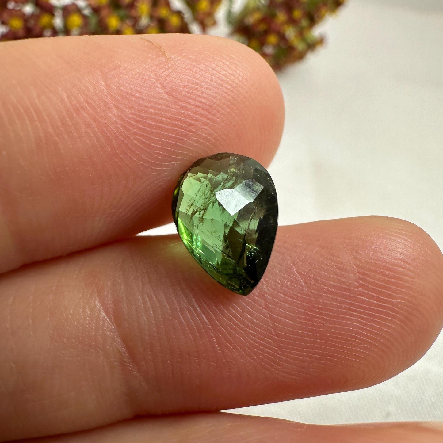 Natural Green Tourmaline 2.76 carat, 10.5x7.7mm Pear Cut, Yellowish Green, Faceted Loose Gemstone