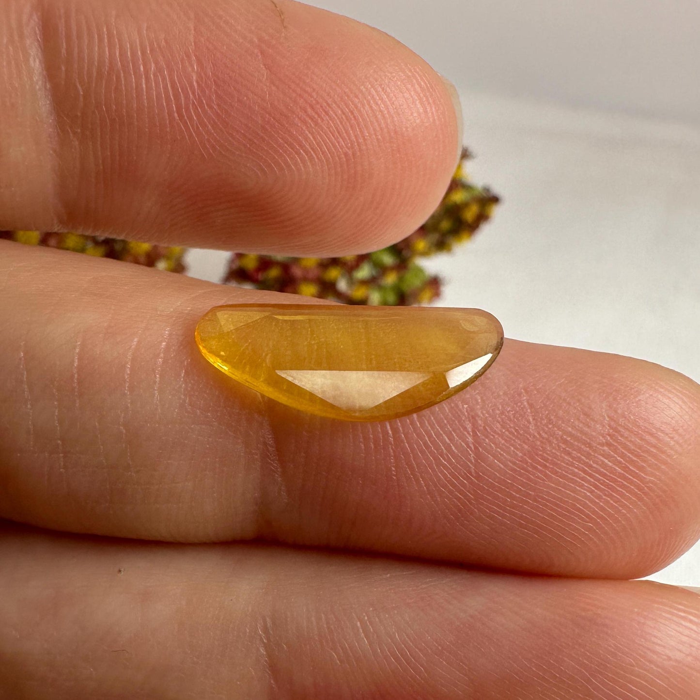 1.63 Carat Natural Yellow Sapphire, 16x6.7mm Rose Cut, BE Yellow Sapphire, Freeform, Beryllium Treated Sapphire