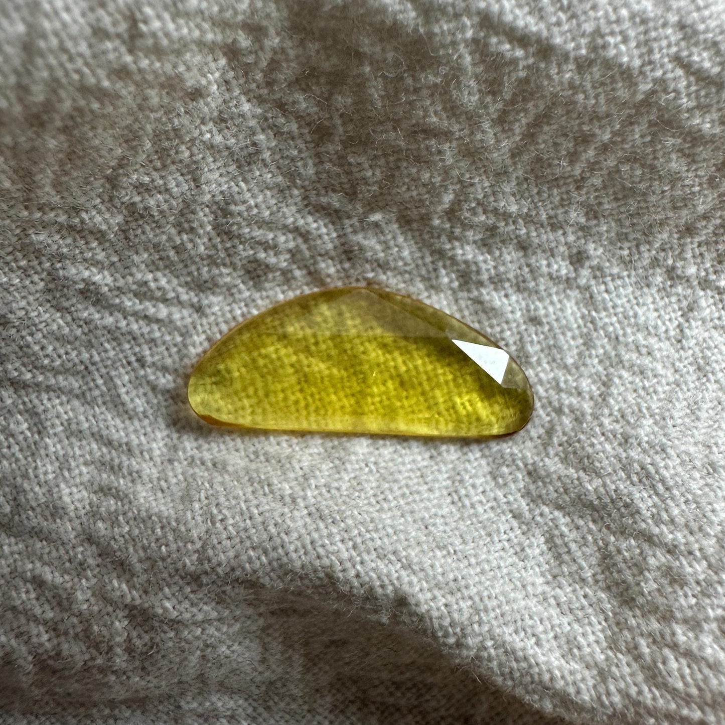 1.63 Carat Natural Yellow Sapphire, 16x6.7mm Rose Cut, BE Yellow Sapphire, Freeform, Beryllium Treated Sapphire