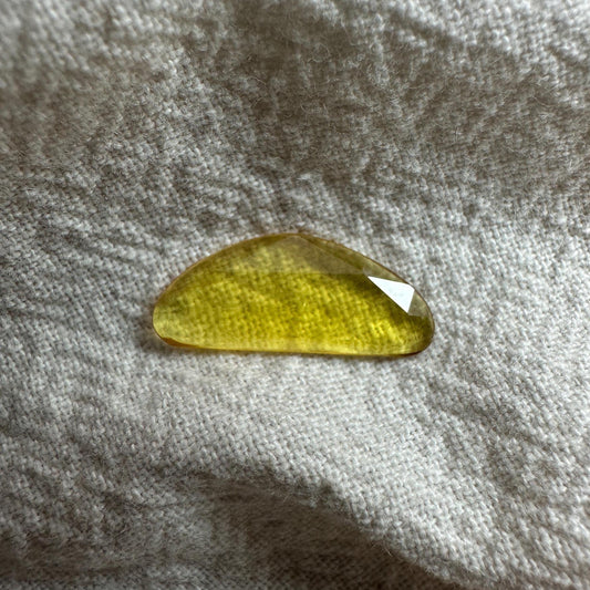 1.63 Carat Natural Yellow Sapphire, 16x6.7mm Rose Cut, BE Yellow Sapphire, Freeform, Beryllium Treated Sapphire