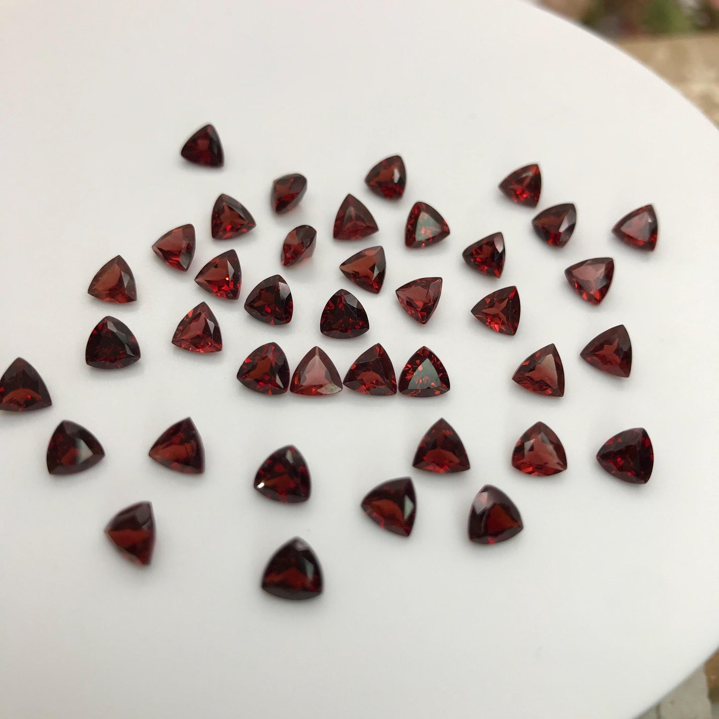 One 5mm Red Garnet Trillion Cut, Faceted Loose Gemstone for Jewelry Setting