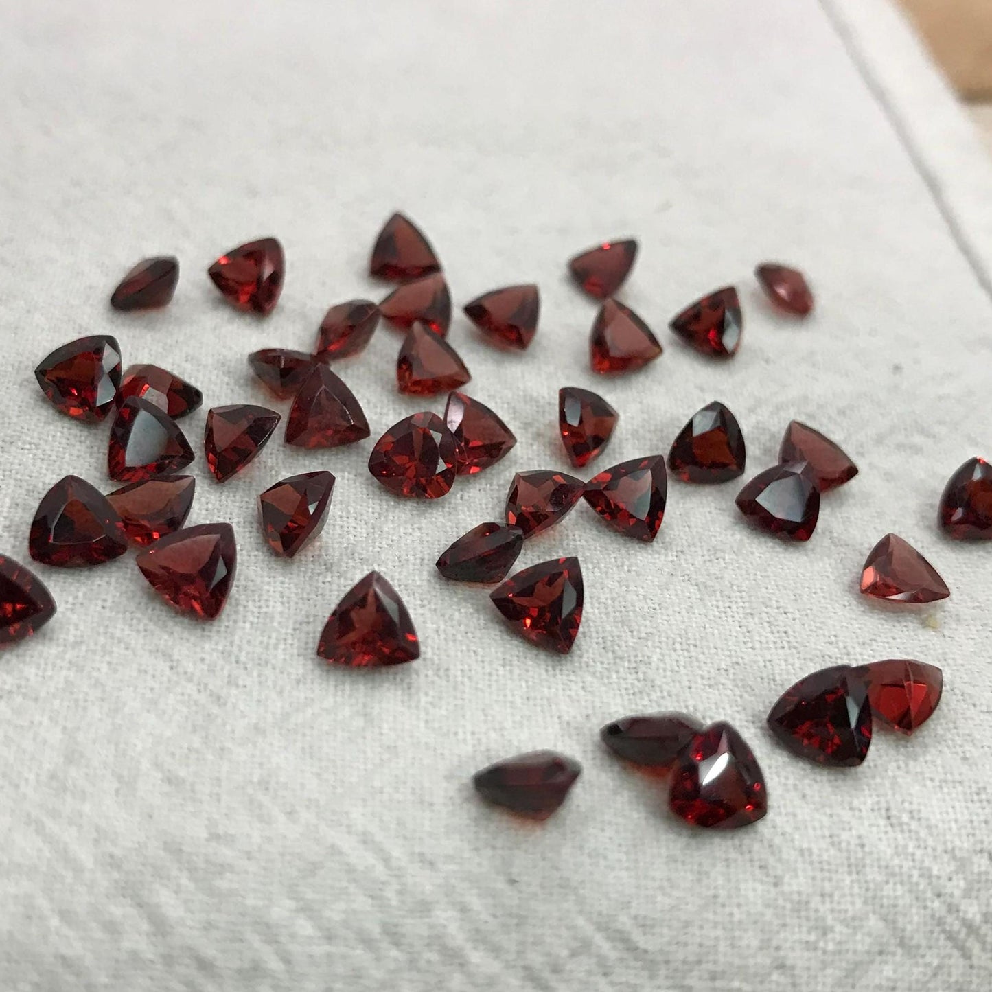One 5mm Red Garnet Trillion Cut, Faceted Loose Gemstone for Jewelry Setting
