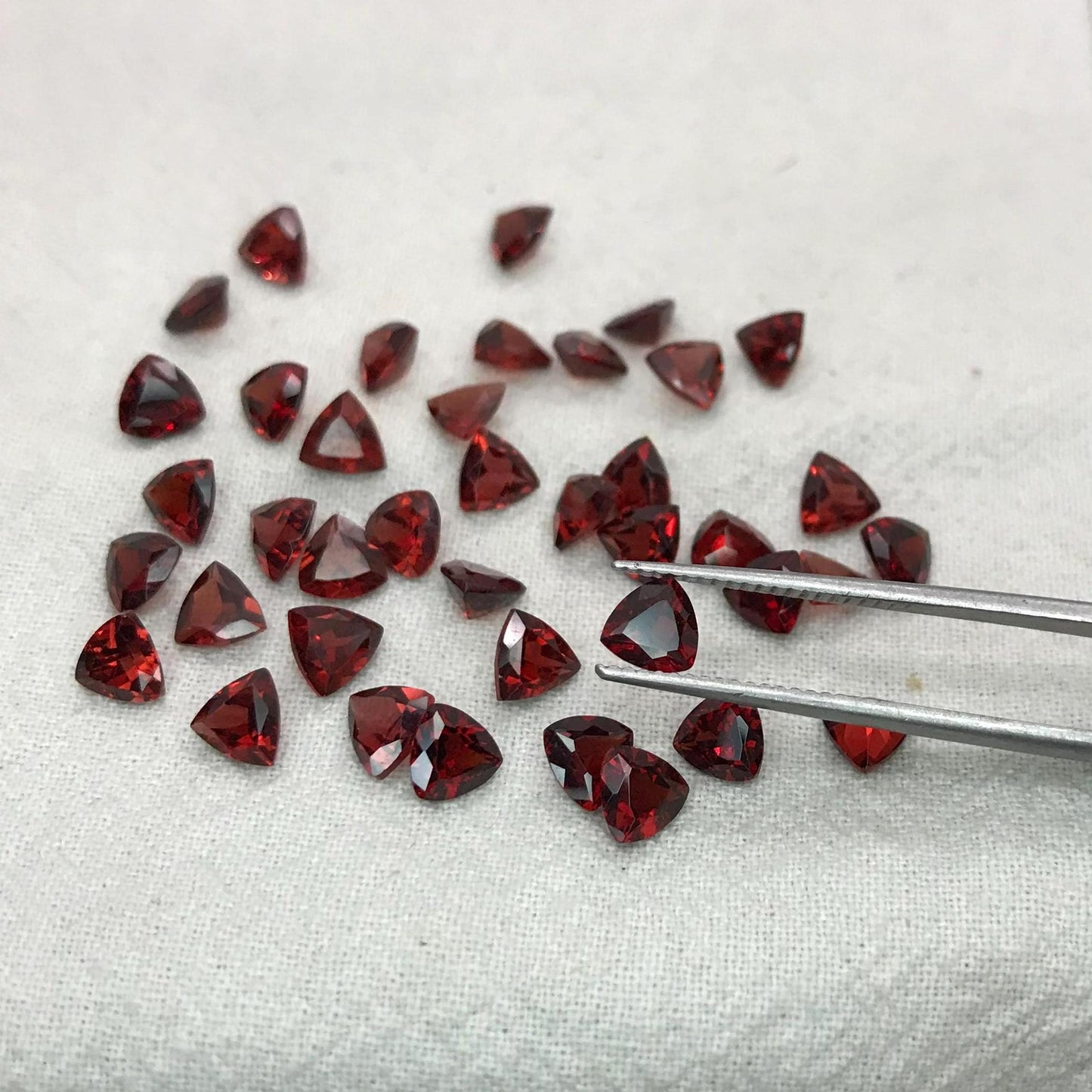 One 5mm Red Garnet Trillion Cut, Faceted Loose Gemstone for Jewelry Setting