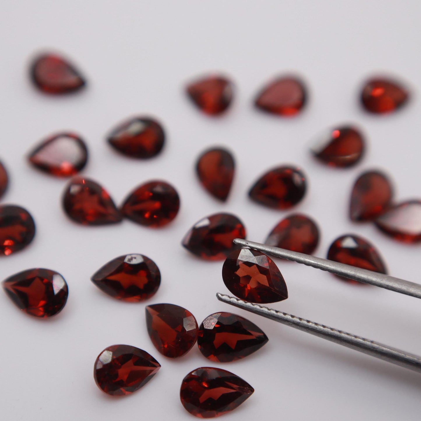 One 7x5mm Red Garnet Pear Cut, Faceted Loose Gemstone