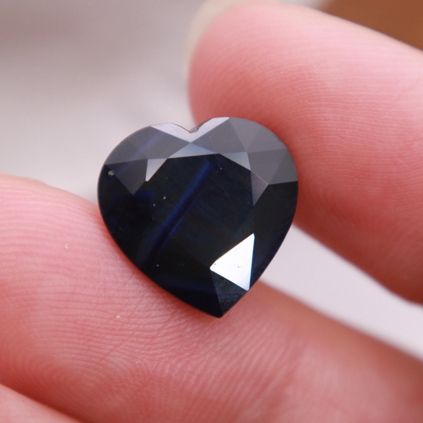 8.31 carat Natural Dark Sapphire 13.3x13.4mm, Heart Cut Gem Faceted Loose Large Dark Blue-Black Sapphire