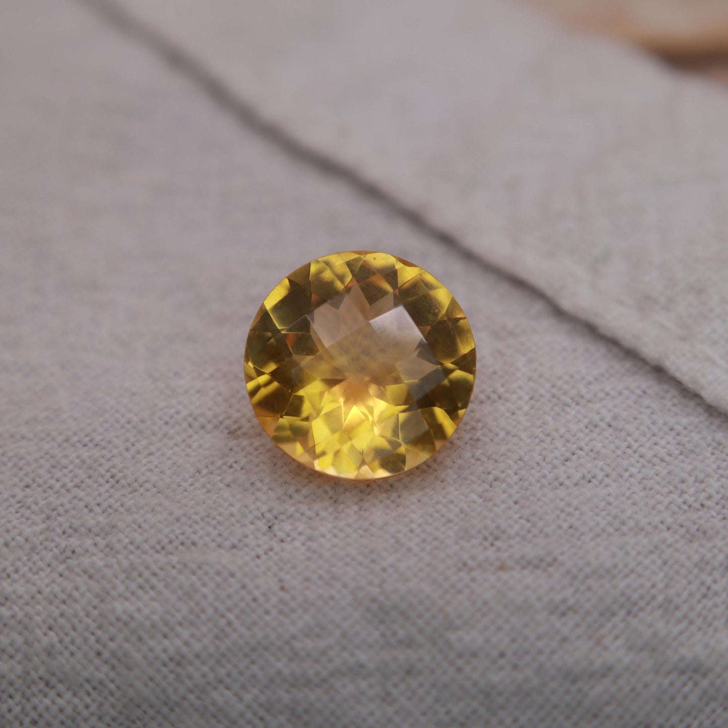 10mm Orange Citrine 3.17 Carat, Round Checkerboard Cut, Faceted Loose Recycled Gemstone