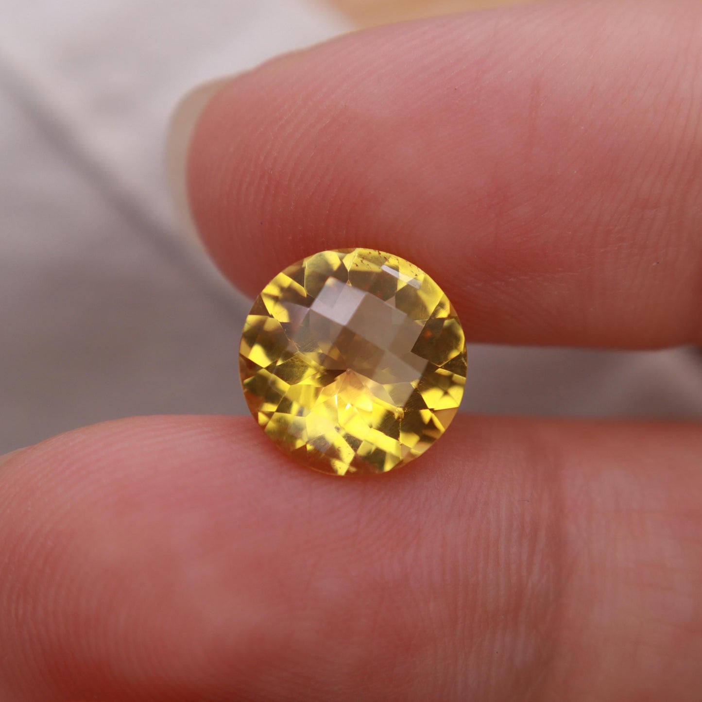 10mm Orange Citrine 3.17 Carat, Round Checkerboard Cut, Faceted Loose Recycled Gemstone