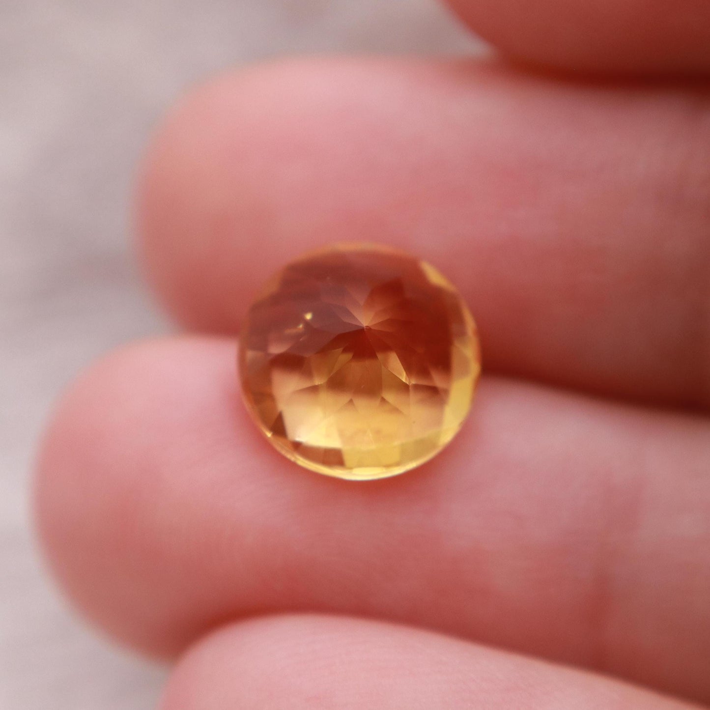 10mm Orange Citrine 3.17 Carat, Round Checkerboard Cut, Faceted Loose Recycled Gemstone
