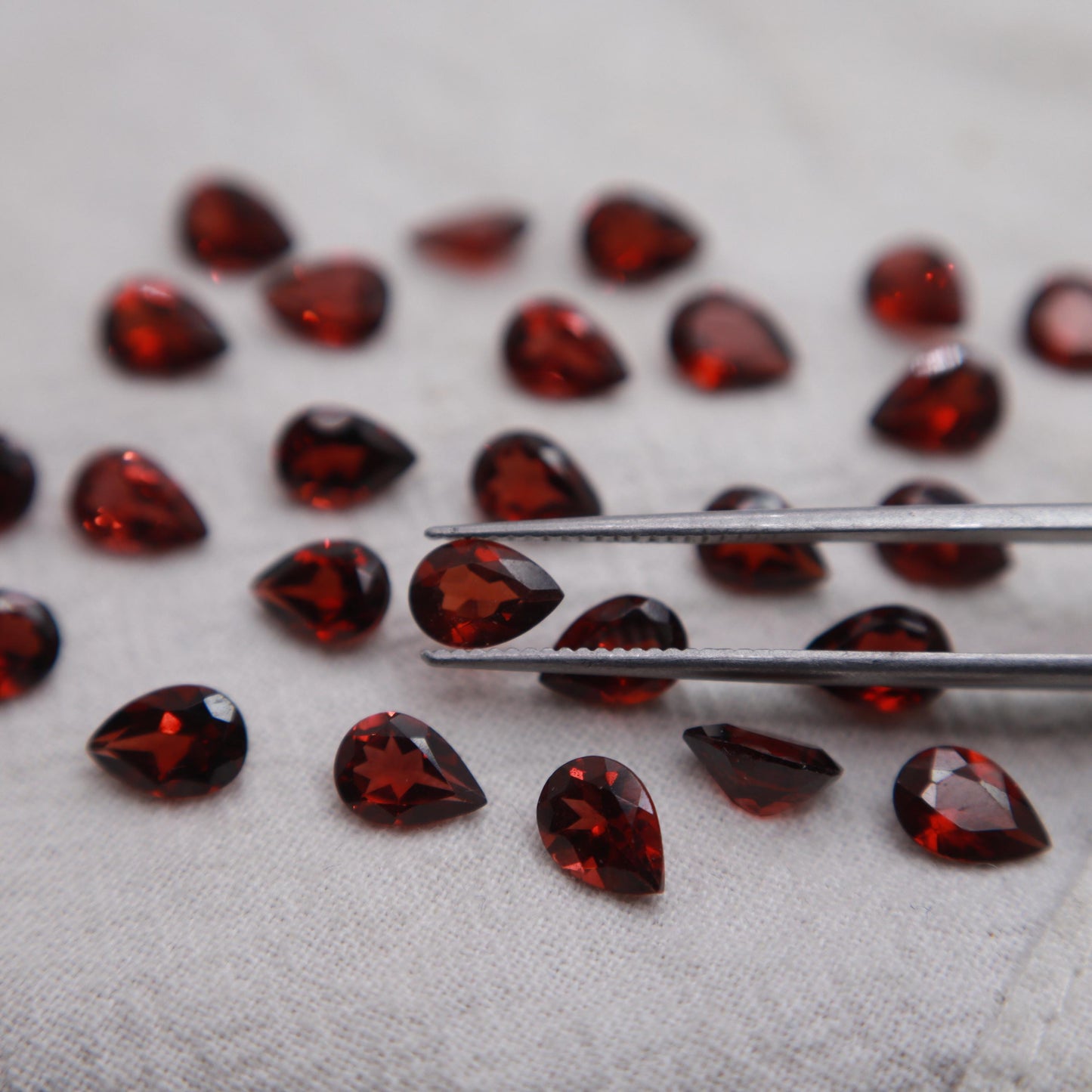 One 7x5mm Red Garnet Pear Cut, Faceted Loose Gemstone