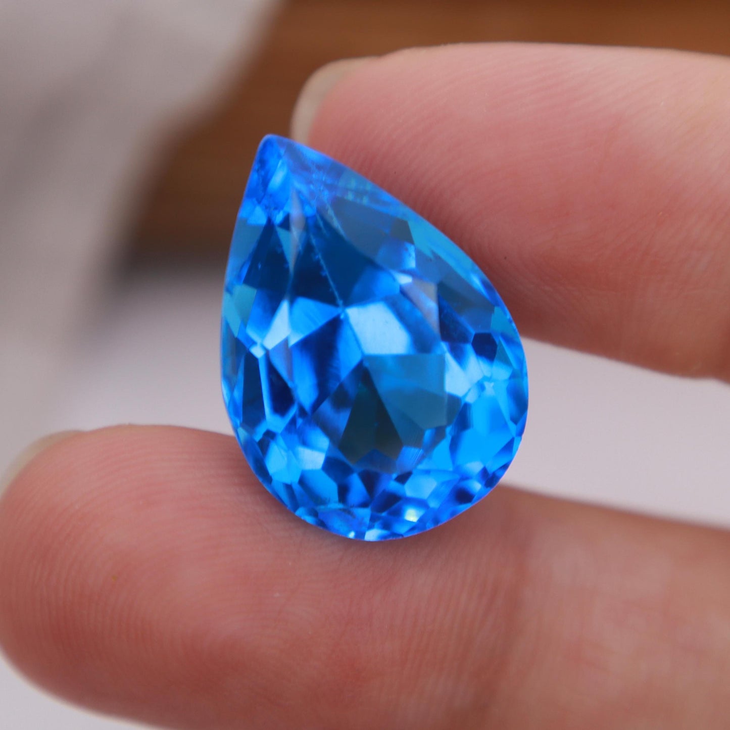 21x15mm Swiss Blue Topaz, Pear Cut, 25.40 carat Loose Faceted Gem