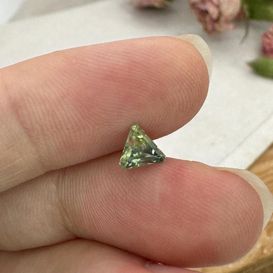 0.68 Carat Yellowish Green Montana Sapphire 5mm Triangle Cut, Natural Unheated Faceted Loose