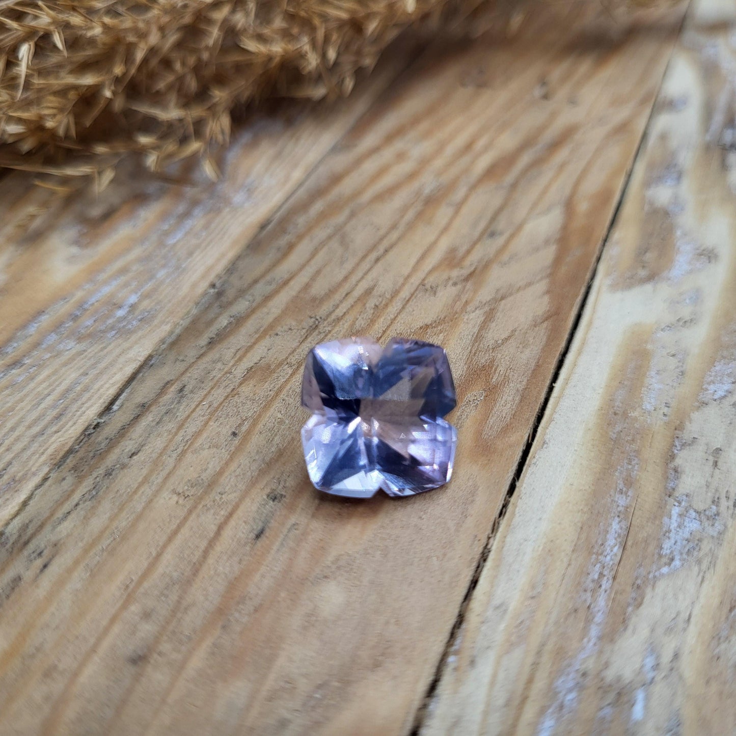13mm Lavender Quartz, 8.52 Carat, Cushion Clover cut, sometimes called "Lavender Amethyst" 12.8mm