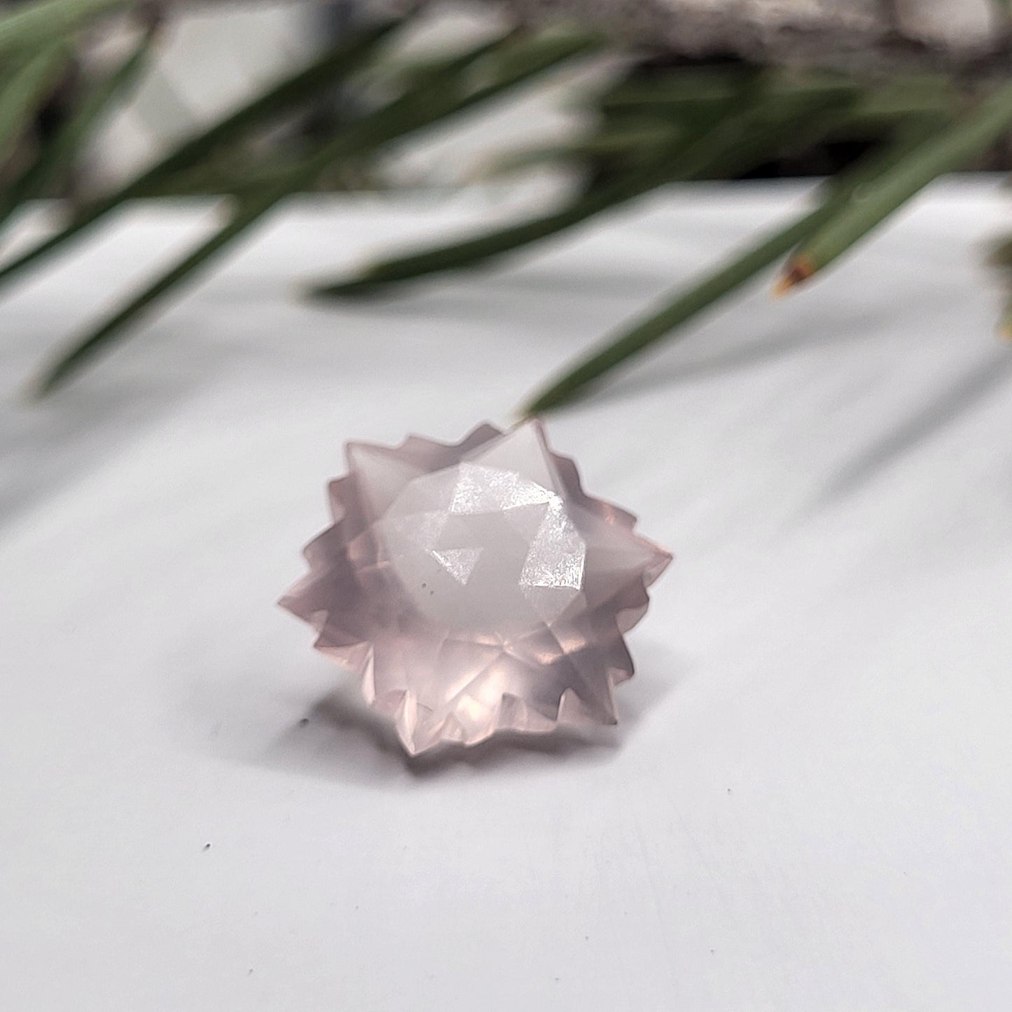 Snowflake Cut Rose Quartz 4 Carat Fancy Cut, 11.5mm Loose Faceted Gem, Unmounted Gemstone, Winter Gem, 13mm point to point