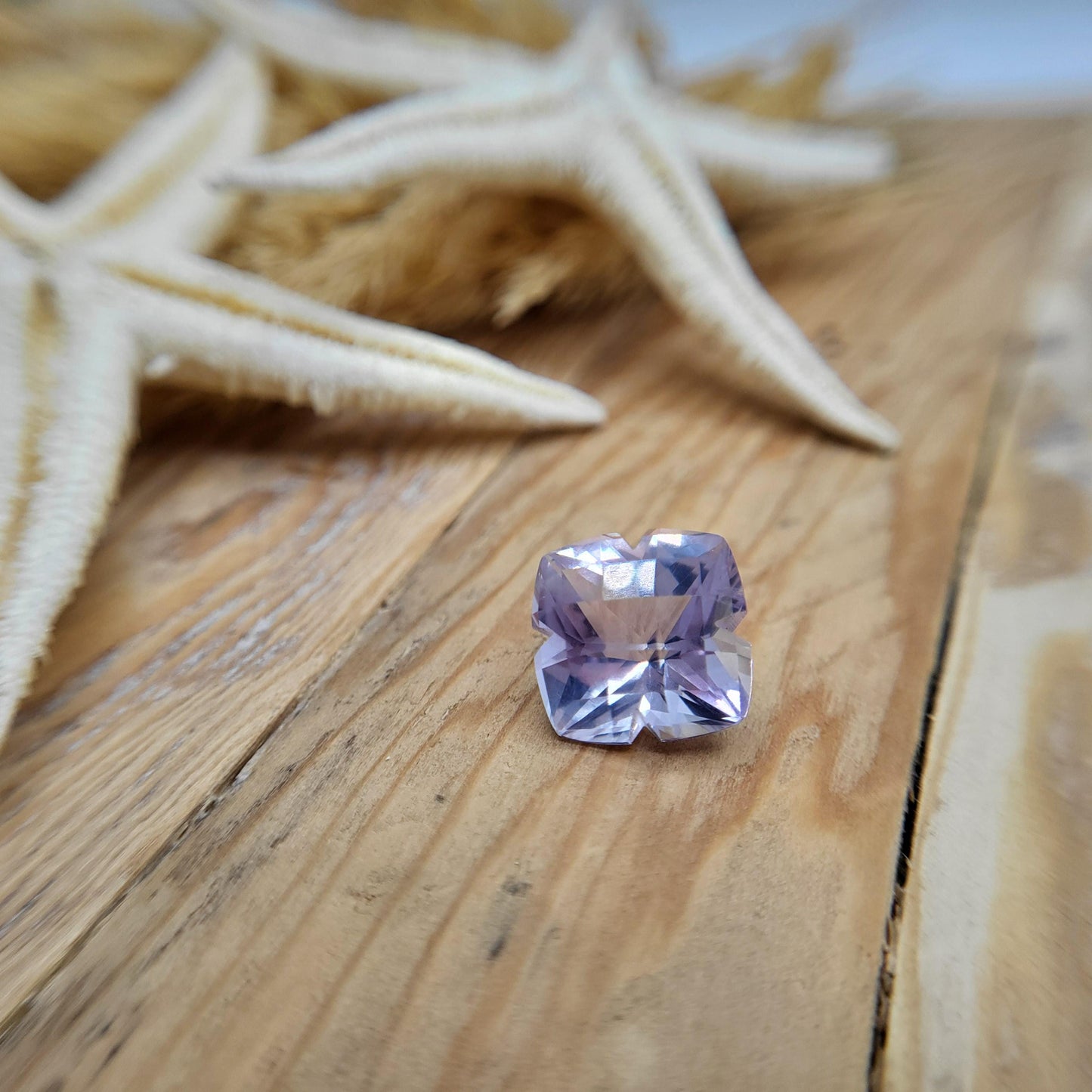 13mm Lavender Quartz, 8.52 Carat, Cushion Clover cut, sometimes called "Lavender Amethyst" 12.8mm