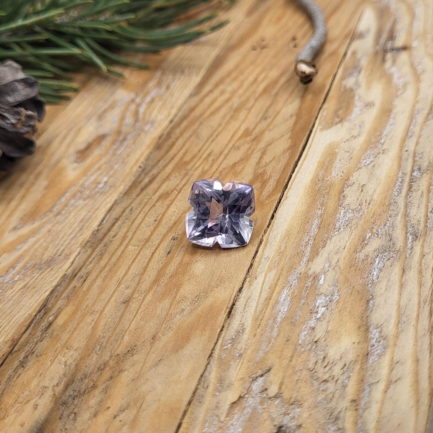 13mm Lavender Quartz, 8.52 Carat, Cushion Clover cut, sometimes called "Lavender Amethyst" 12.8mm