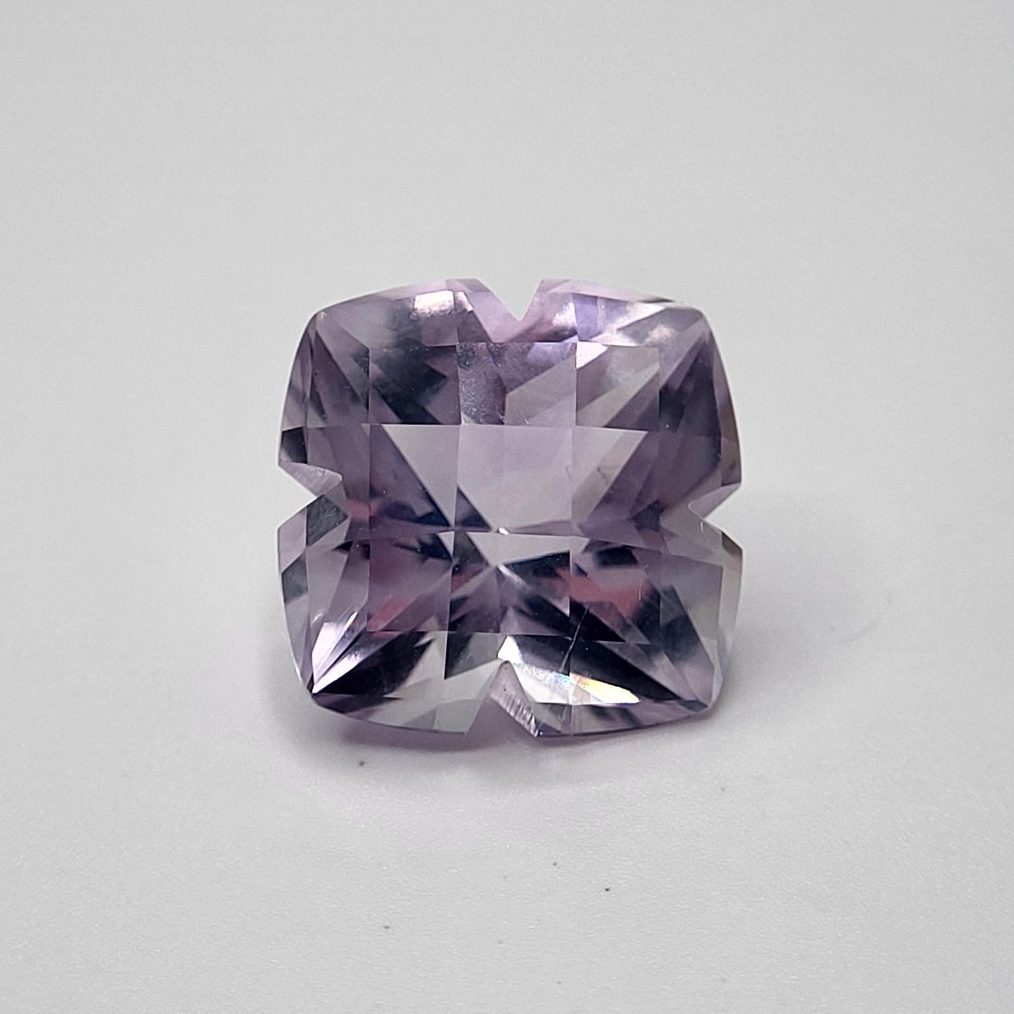 13mm Lavender Quartz, 8.52 Carat, Cushion Clover cut, sometimes called "Lavender Amethyst" 12.8mm