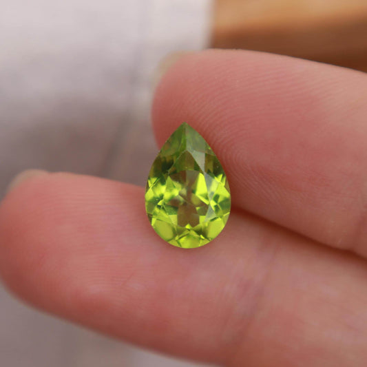 Green Peridot 12x8mm Pear Cut 2.94 carat Loose Natural Gem, August Birthstone for Jewelry Making Faceted Gemstone,