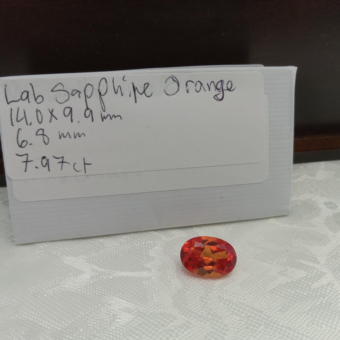 14x10mm Orange Lab Sapphire Oval Cut 7.97 Carat Gem Loose Gemstone, Faceted Recycled Lab Created Synthetic