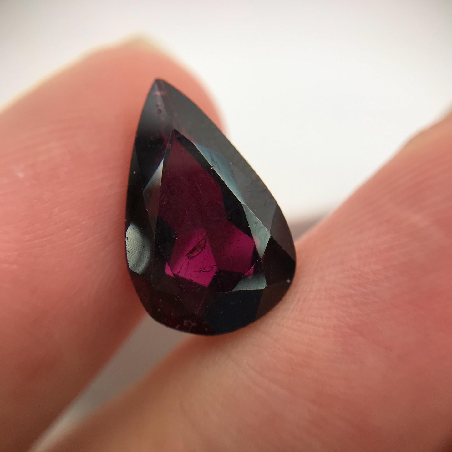 5.52 carat Dark Purple Red Garnet, 15x9.6mm Pear cut, Deep Rhodolite