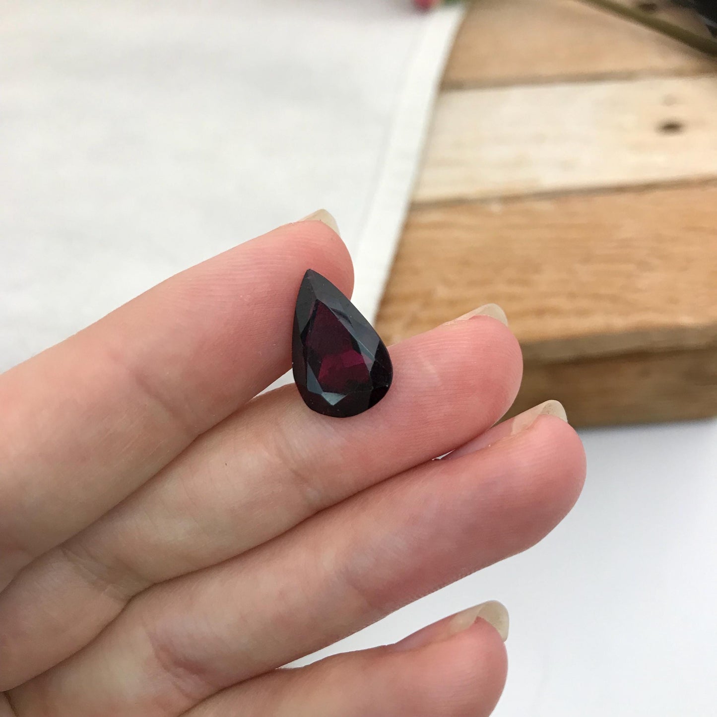 5.52 carat Dark Purple Red Garnet, 15x9.6mm Pear cut, Deep Rhodolite