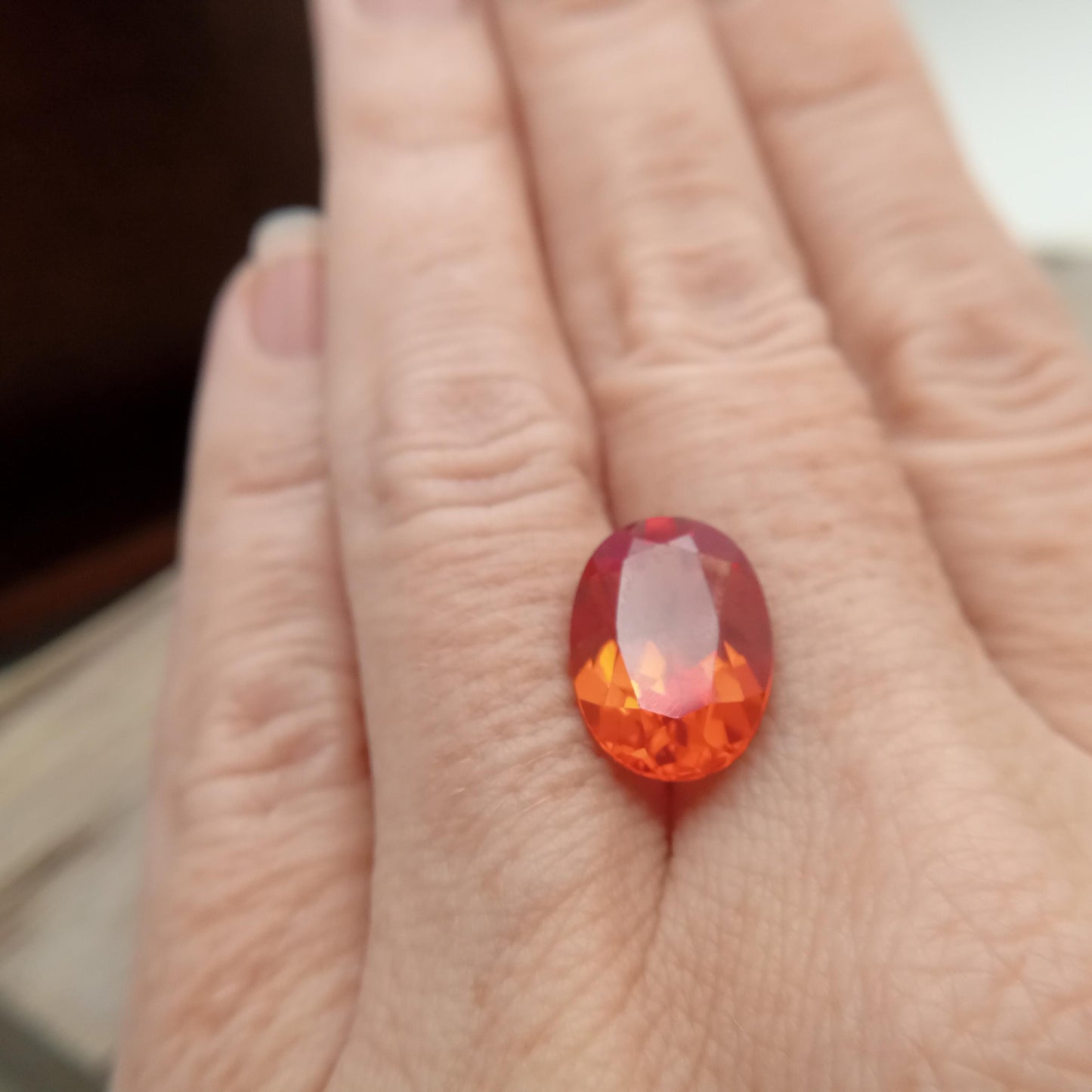 14x10mm Orange Lab Sapphire Oval Cut 7.97 Carat Gem Loose Gemstone, Faceted Recycled Lab Created Synthetic