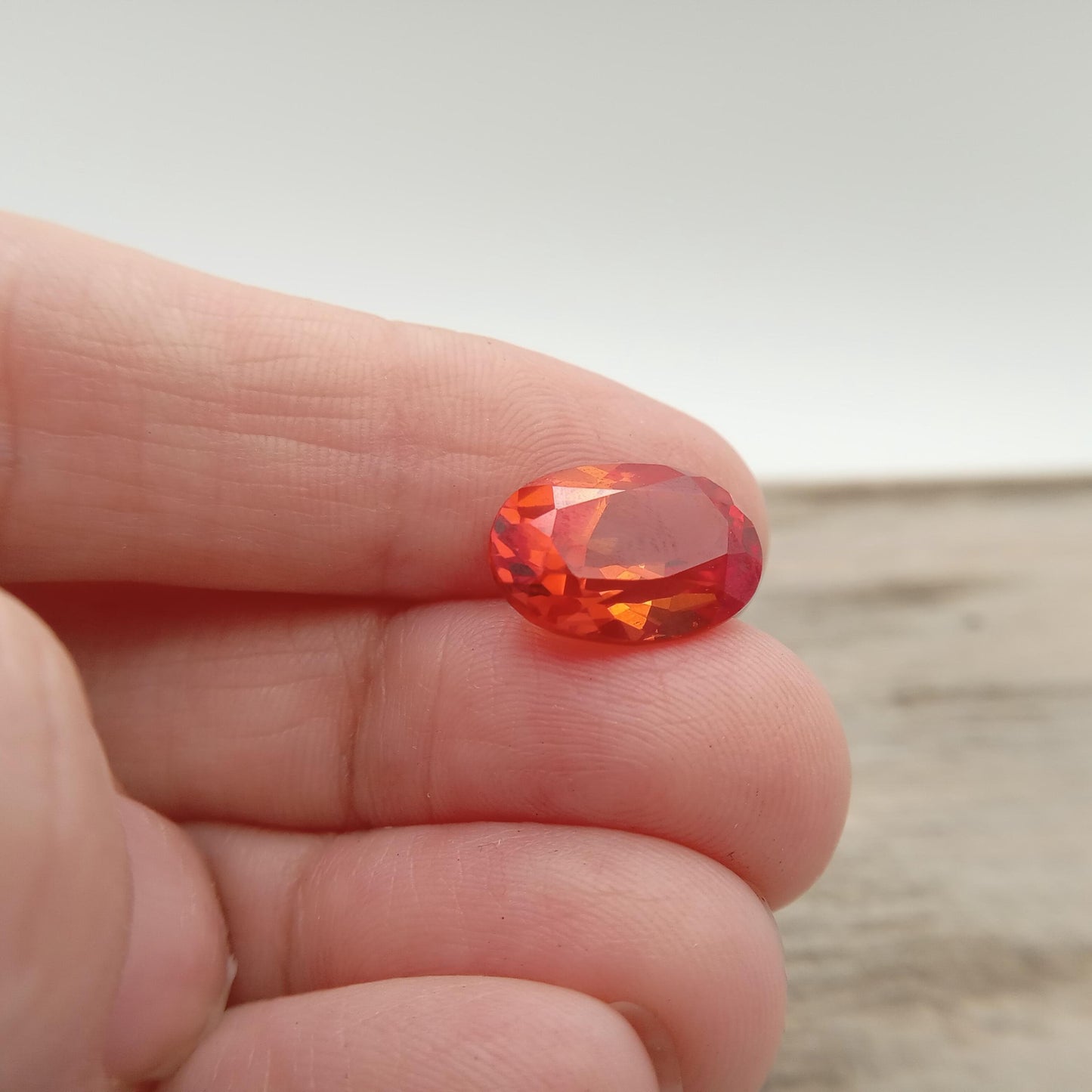 14x10mm Orange Lab Sapphire Oval Cut 7.97 Carat Gem Loose Gemstone, Faceted Recycled Lab Created Synthetic