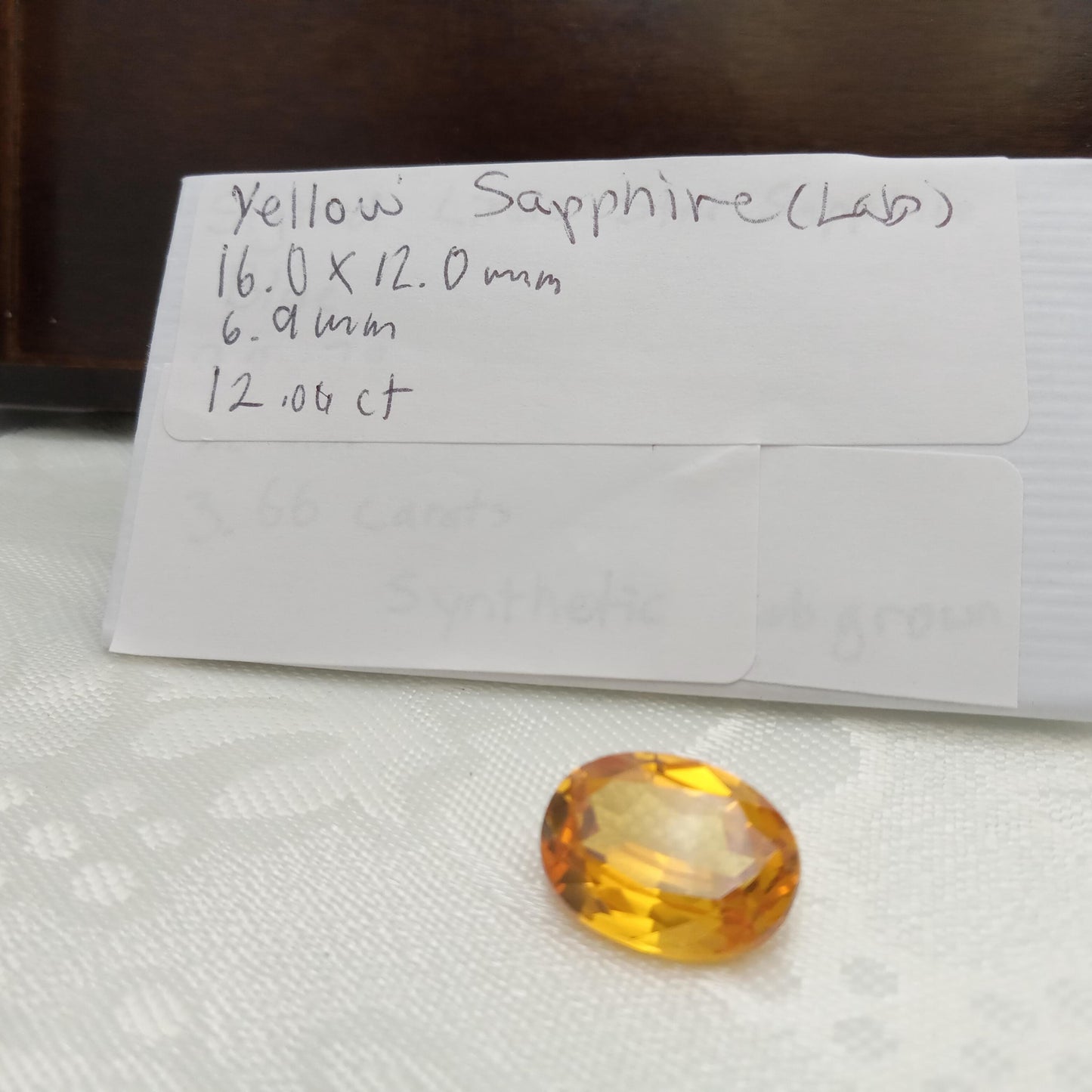 16x12mm Yellow Lab Sapphire Oval Cut 12 Carat Gem Loose Gemstone, Faceted Recycled Lab Created Yellow Synthetic Corundum