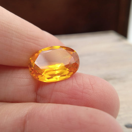 16x12mm Yellow Lab Sapphire Oval Cut 12 Carat Gem Loose Gemstone, Faceted Recycled Lab Created Yellow Synthetic Corundum