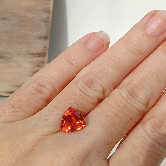 4.52 Ct Orange Synthetic Sapphire 10x10x10mm Trillion Cut, Faceted Loose Gemstone