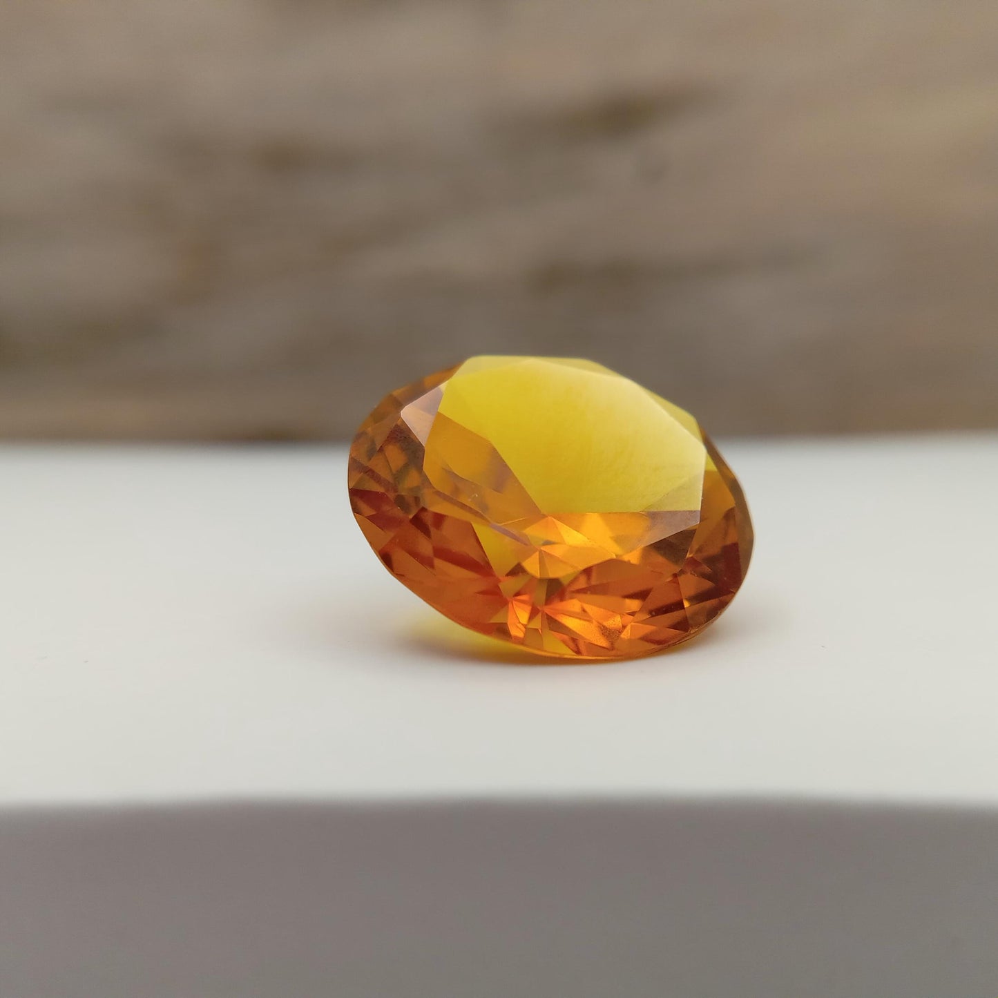 16mm Round Orange Yellow Synthetic Sapphire, 15.91 carat, Faceted Loose Gemstone