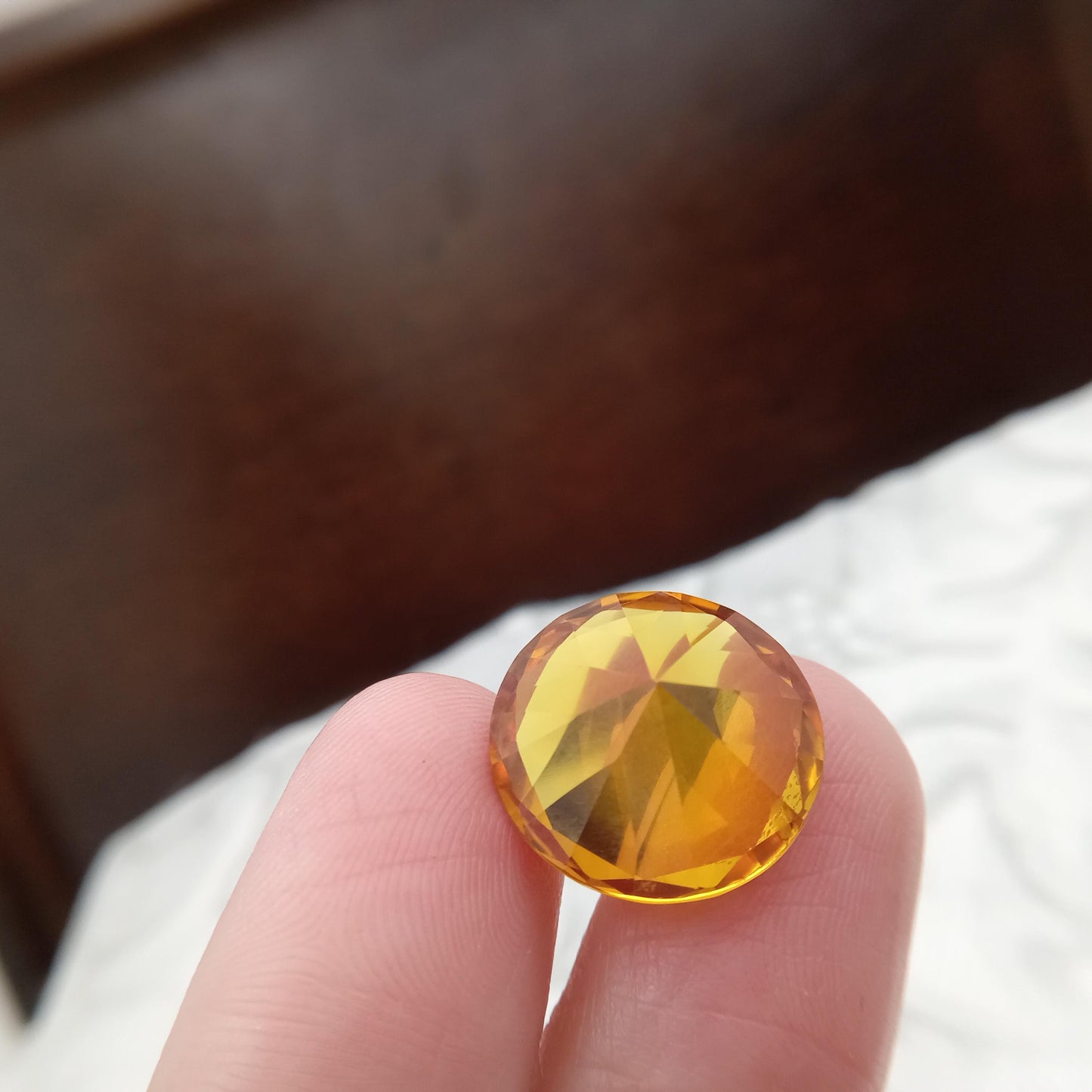 16mm Round Orange Yellow Synthetic Sapphire, 15.91 carat, Faceted Loose Gemstone