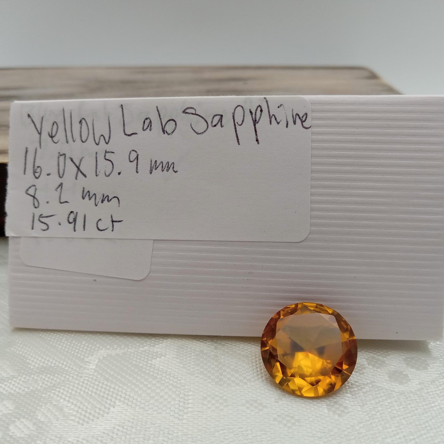 16mm Round Orange Yellow Synthetic Sapphire, 15.91 carat, Faceted Loose Gemstone