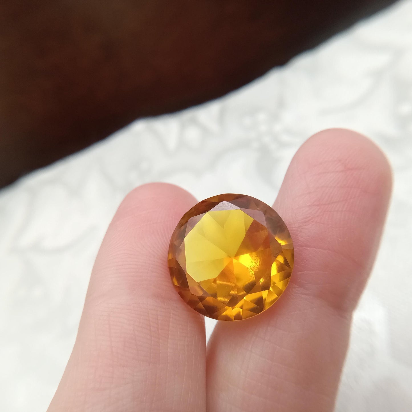 16mm Round Orange Yellow Synthetic Sapphire, 15.91 carat, Faceted Loose Gemstone