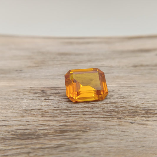 Orangey Yellow Lab Sapphire 8.96 Carat Rectangle Cut, Faceted Loose Synthetic Corundum 13.2x10.9mm
