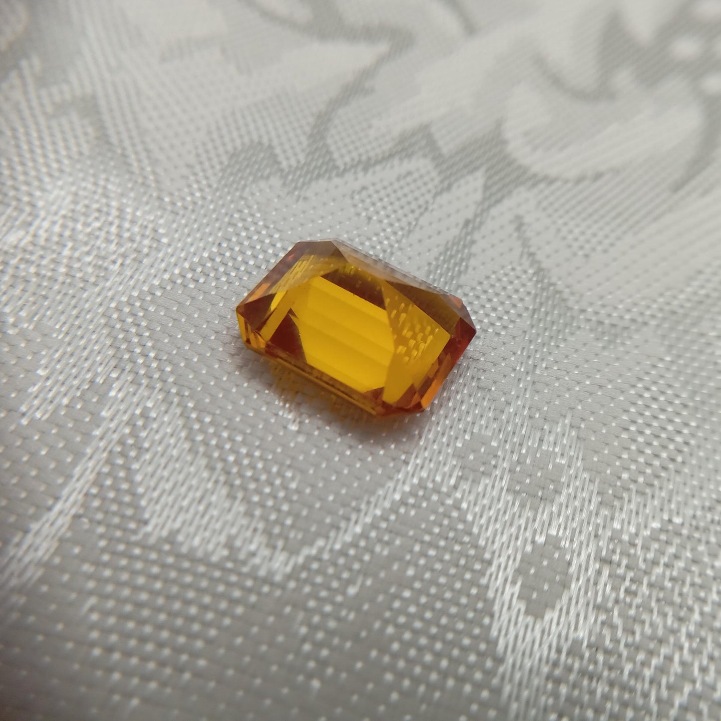 Orangey Yellow Lab Sapphire 8.96 Carat Rectangle Cut, Faceted Loose Synthetic Corundum 13.2x10.9mm