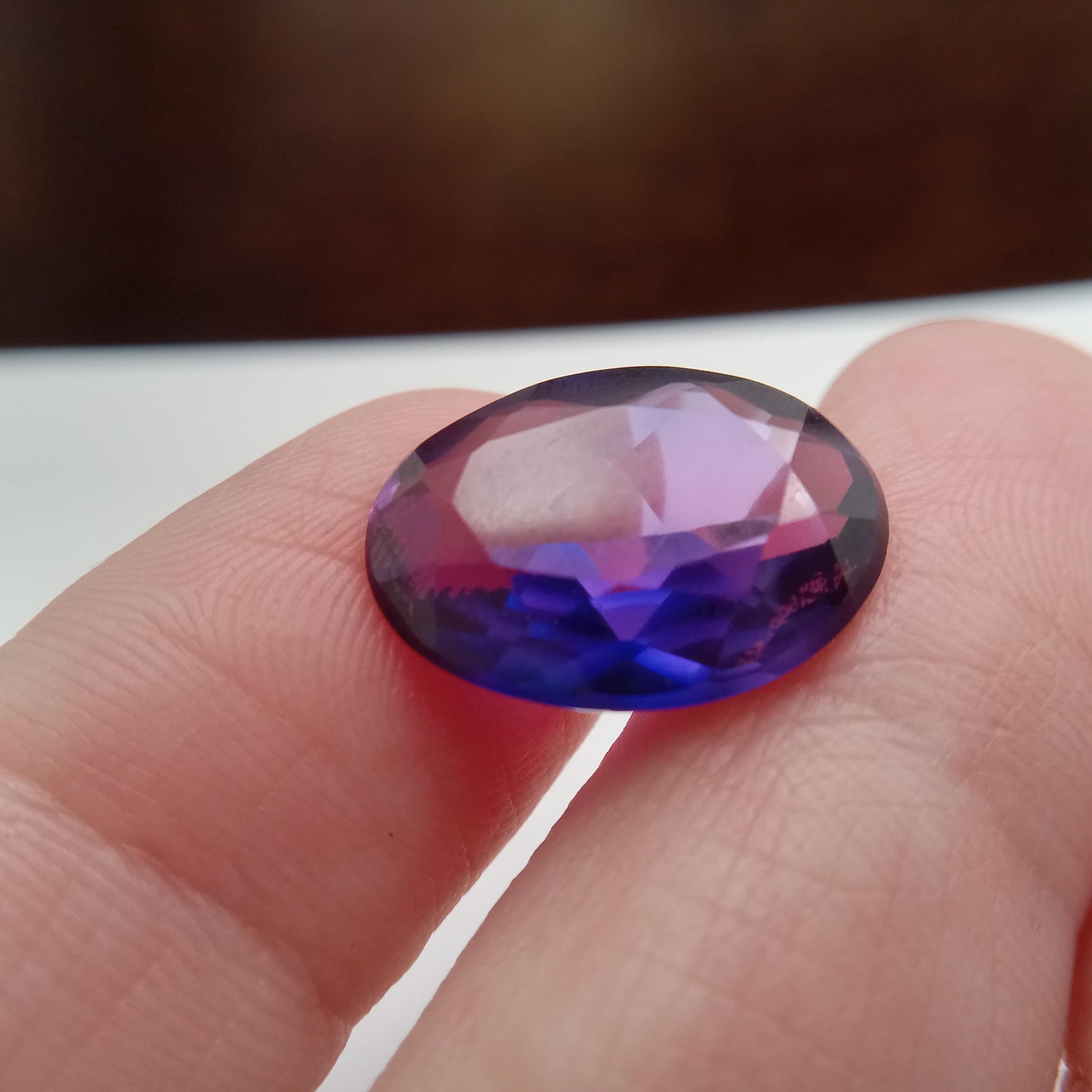 Lab Created Purple Sapphire Oval Cut 10.88 Carat, Faceted Lab Grown Corundum- Alexandrite Replacement 16.3x12.1mm color change