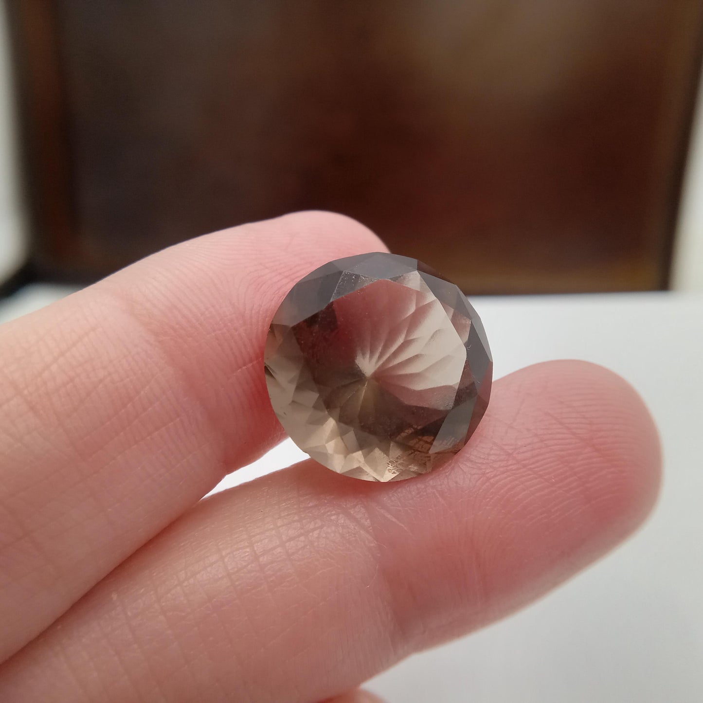 15.7 mm Smoky Quartz 11.92 carat, Round, Brown Faceted Loose Gemstone, Recycled Gemstone