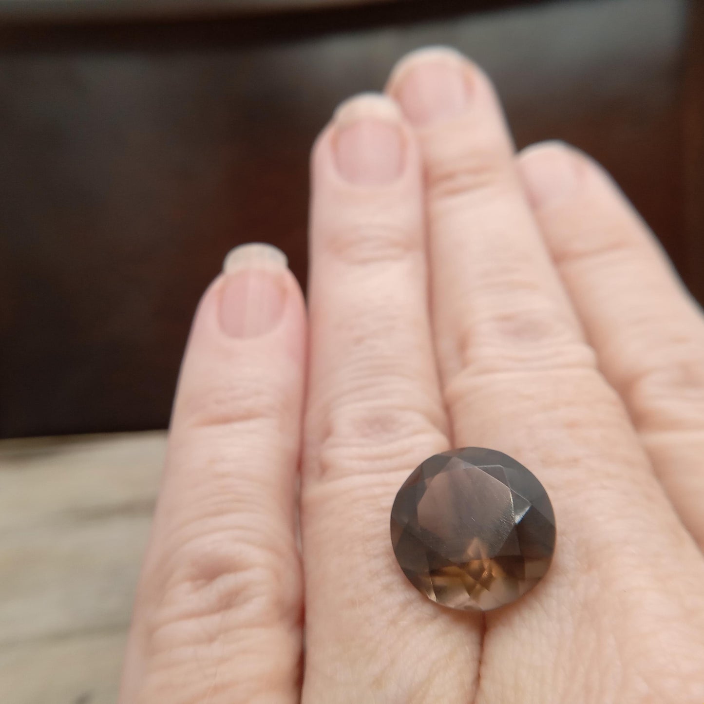 13mm Smoky Quartz 7.17 carat, Round, Brown Faceted Loose Gemstone, Recycled Gemstone