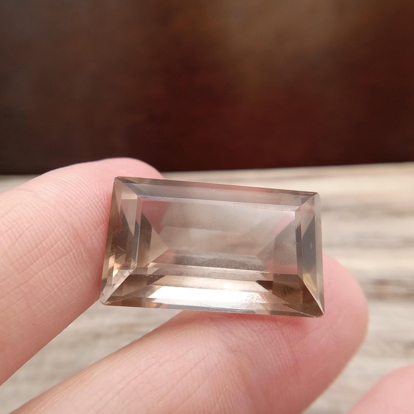 30.37 Carat Smoky Quartz 24.5x14.9mm Baguette cut, Faceted Loose Large Brown Gemstone