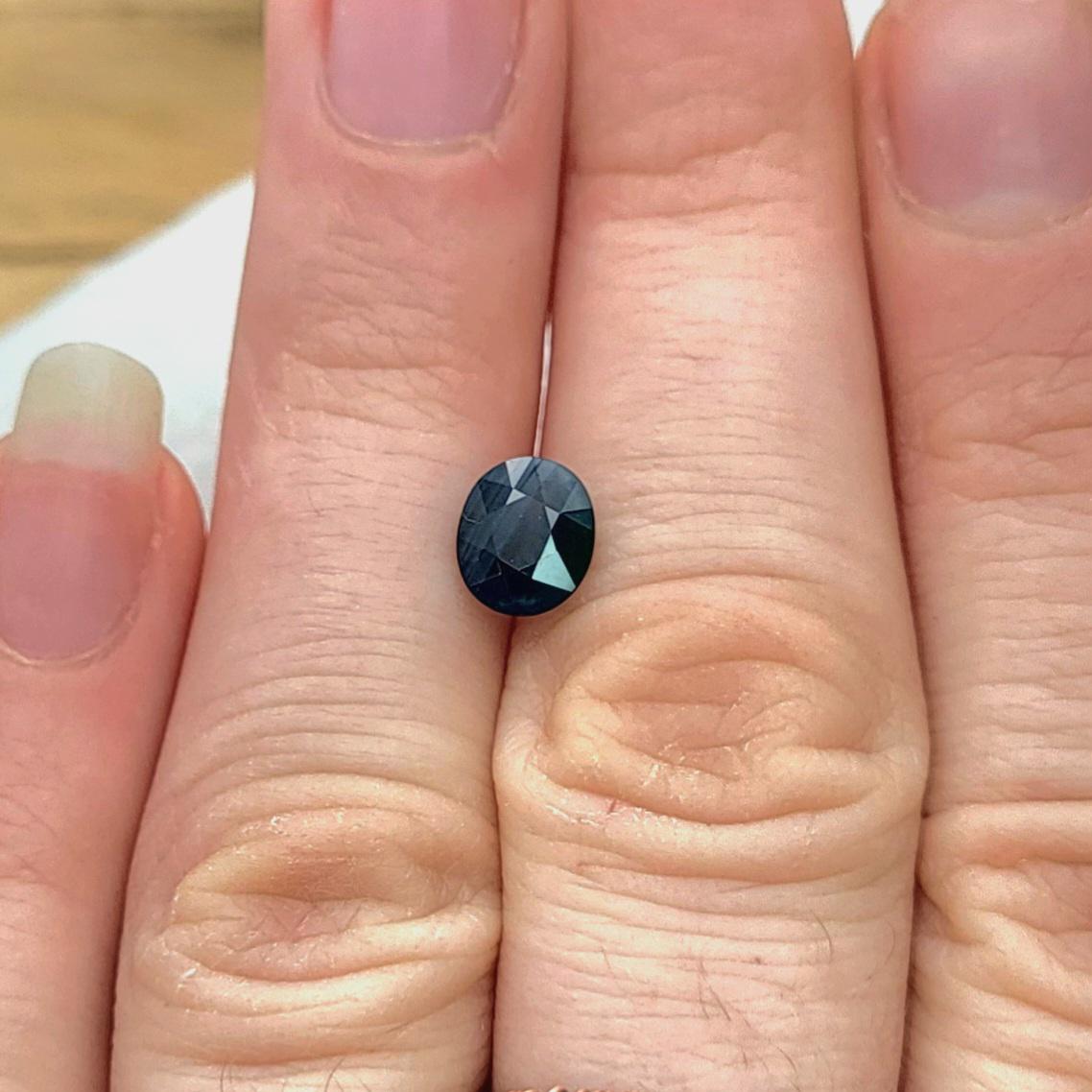 7x6mm Natural Dark Green-Blue Sapphire Oval 1.60 Carat Unheated Faceted Loose Gem