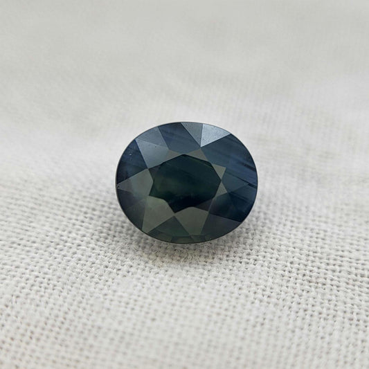 7x6mm Natural Dark Green-Blue Sapphire Oval 1.60 Carat Unheated Faceted Loose Gem