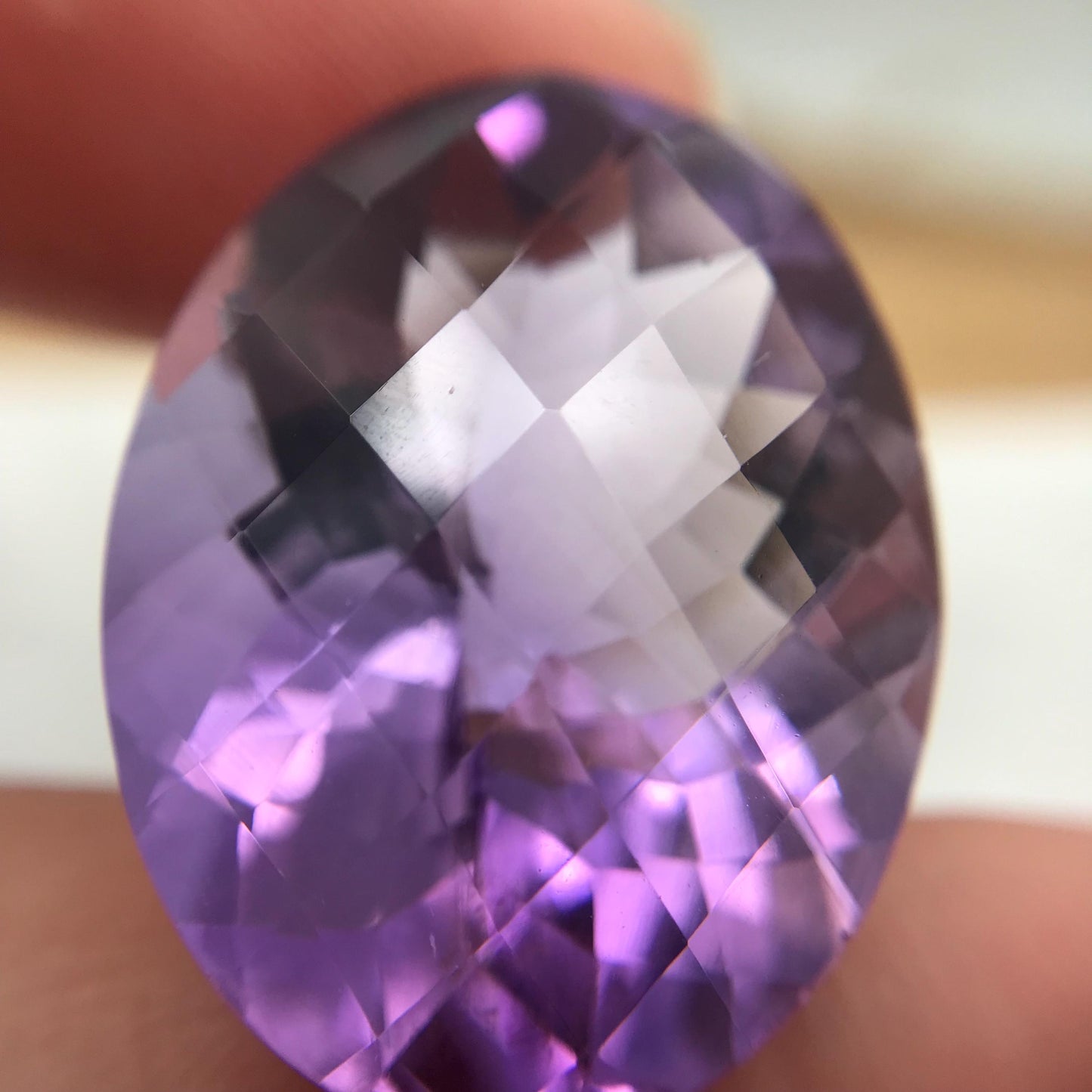 25x20mm Light Purple Amethyst, Checker Oval, 34 carat Loose Faceted Gemstone, February Birthstone