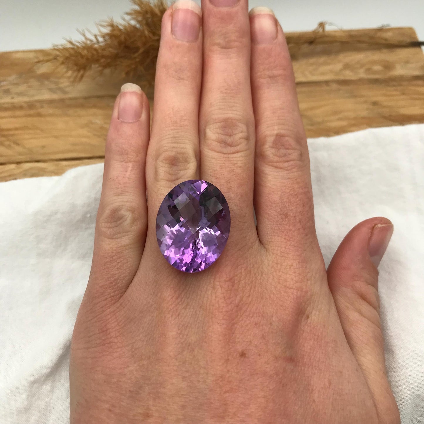 25x20mm Light Purple Amethyst, Checker Oval, 34 carat Loose Faceted Gemstone, February Birthstone