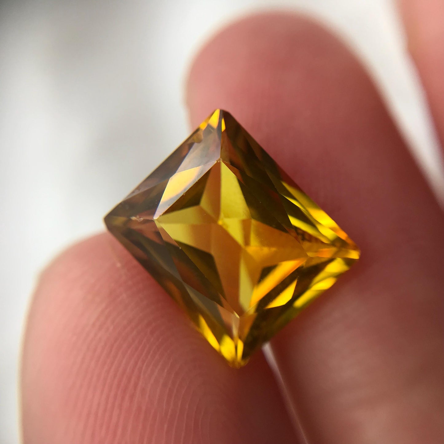 7 Carat Orangey Yellow Lab Sapphire 12x10mm Rectangle Cut, Reclaimed Faceted Loose Gemstone, Chipped Gemstone