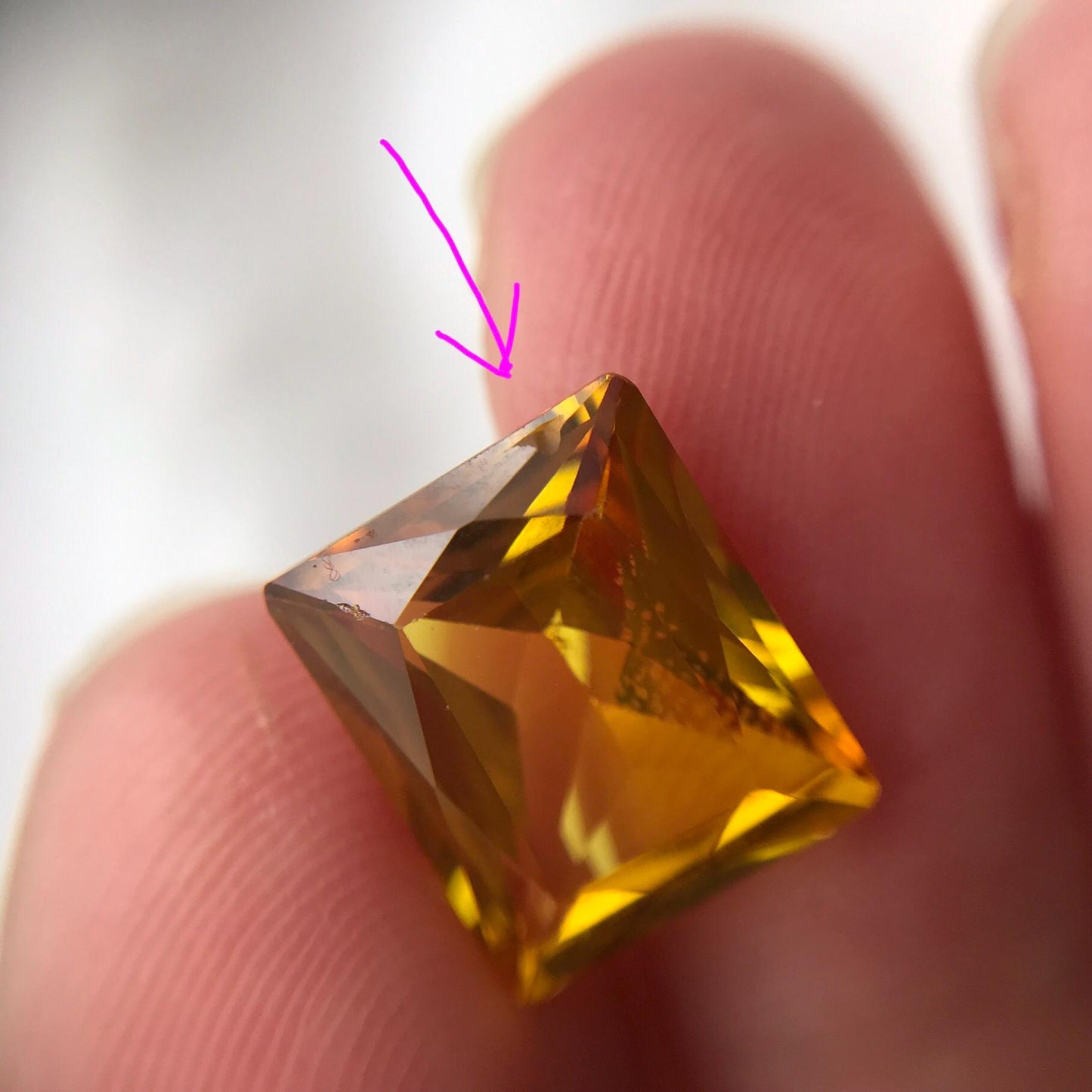 7 Carat Orangey Yellow Lab Sapphire 12x10mm Rectangle Cut, Reclaimed Faceted Loose Gemstone, Chipped Gemstone