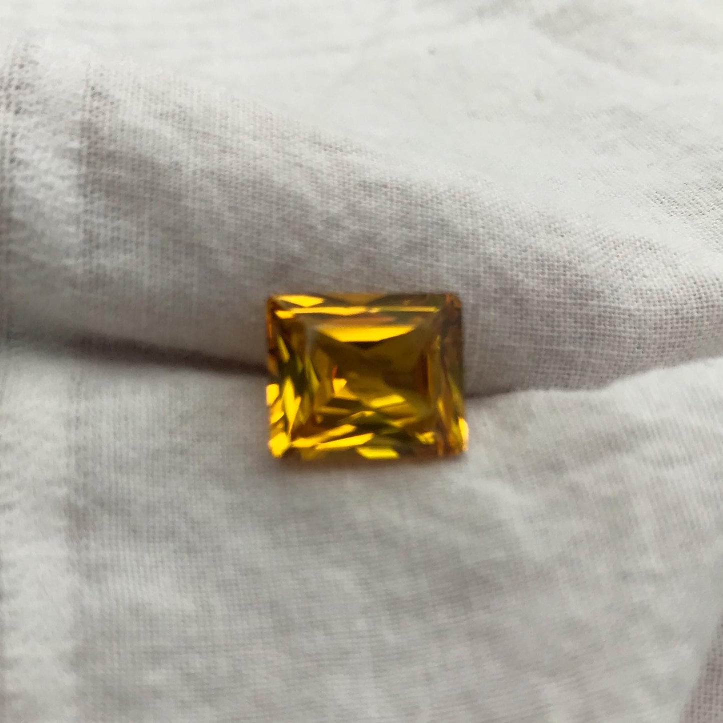 7 Carat Orangey Yellow Lab Sapphire 12x10mm Rectangle Cut, Reclaimed Faceted Loose Gemstone, Chipped Gemstone