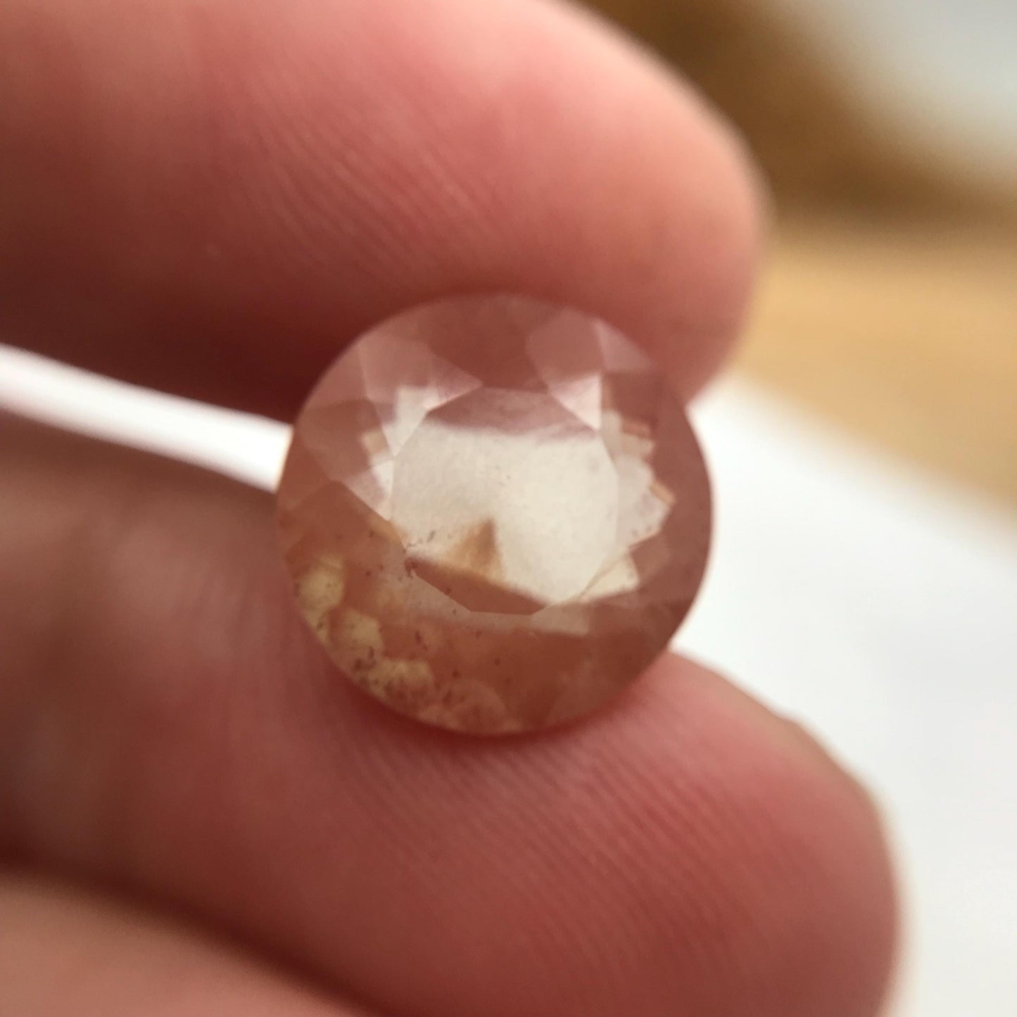 12mm Light Greenish Orange Andesine 4.90 Carat, Round Cut, Faceted Loose Color Treated Labradorite